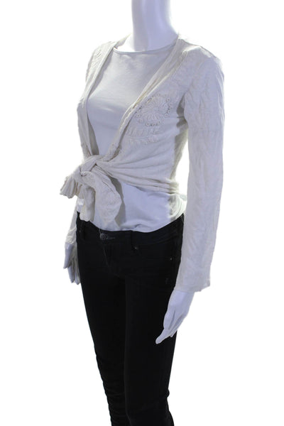 Calypso Christiane Celle Womens White Linen Tie Front Cardigan Sweater Top SizeS