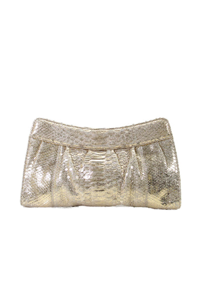 Lai Womens Gold Genuine Python Magnet Clutch Bag Handbag