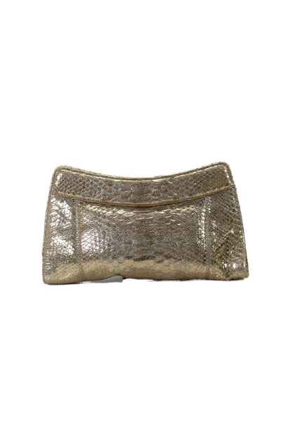 Lai Womens Gold Genuine Python Magnet Clutch Bag Handbag