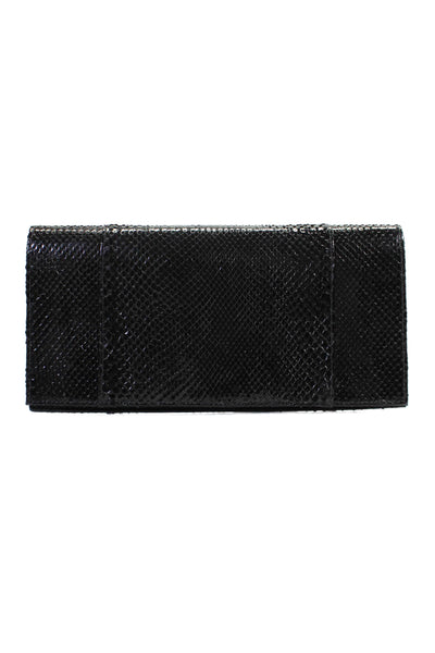 Ted Rossi Womens Black Embossed Snakeskin Print Flap Clutch Bag Handbag