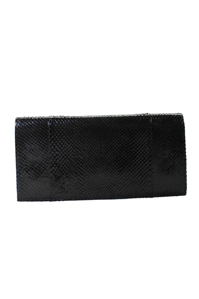 Ted Rossi Womens Black Embossed Snakeskin Print Flap Clutch Bag Handbag