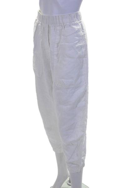 Oska Womens Linen Elastic Waist Cropped High Rise Causal Pants White Size 1