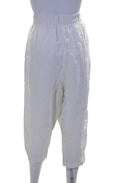 Oska Womens Linen Elastic Waist Cropped High Rise Causal Pants White Size 1