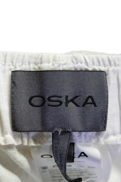 Oska Womens Linen Elastic Waist Cropped High Rise Causal Pants White Size 1