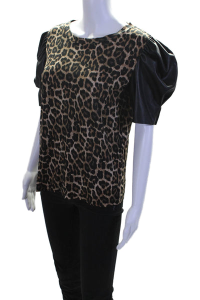 Michael Michael Kors Women's Round Neck Puff Sleeves Animal Print Blouse Size M