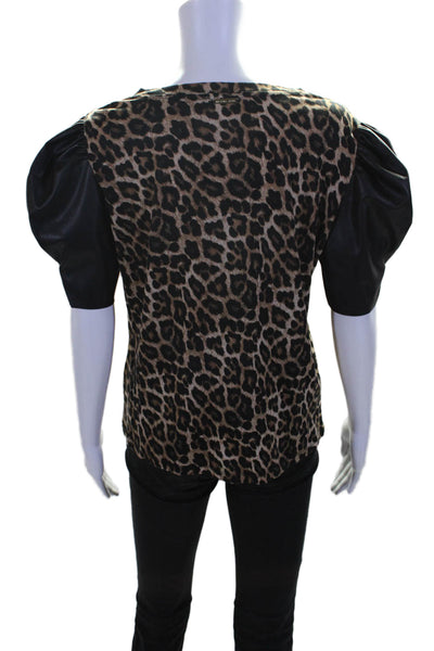 Michael Michael Kors Women's Round Neck Puff Sleeves Animal Print Blouse Size M