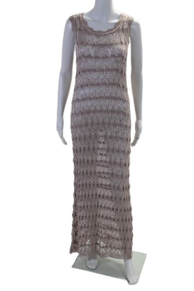 Zara Womens Sleeveless Scoop Neck Open Metallic Knit Midi Dress Pink Size M