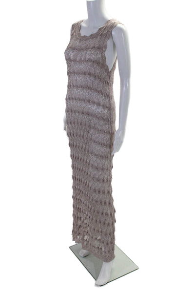 Zara Womens Sleeveless Scoop Neck Open Metallic Knit Midi Dress Pink Size M