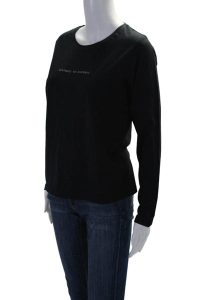 Bassigue Womens Long Sleeve Scoop Neck Tee Shirt Black Cotton Size Small