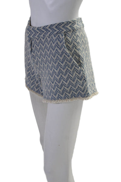 Lilla P Womens Cotton Chevron Print Frayed Hem Dress Shorts White Blue Size 6