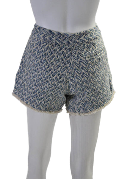 Lilla P Womens Cotton Chevron Print Frayed Hem Dress Shorts White Blue Size 6