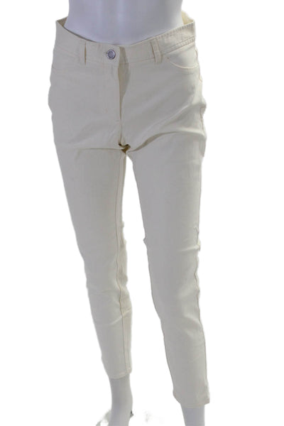 J. Mclaughlin Womens Mid Rise Flat Front Tapered Leg Trousers Tan White Size 2