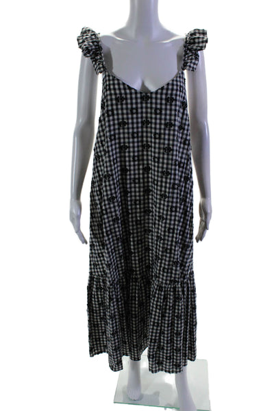 Madewell Womens Sleeveless Scoop Neck Floral Gingham Dress Navy White Size 8