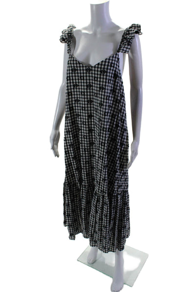 Madewell Womens Sleeveless Scoop Neck Floral Gingham Dress Navy White Size 8