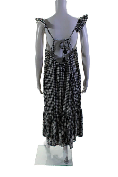 Madewell Womens Sleeveless Scoop Neck Floral Gingham Dress Navy White Size 8