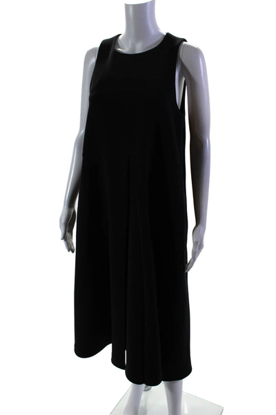 Edit Womens Back Zip Sleeveless Crew Neck Midi Shift Dress Black Size Medium