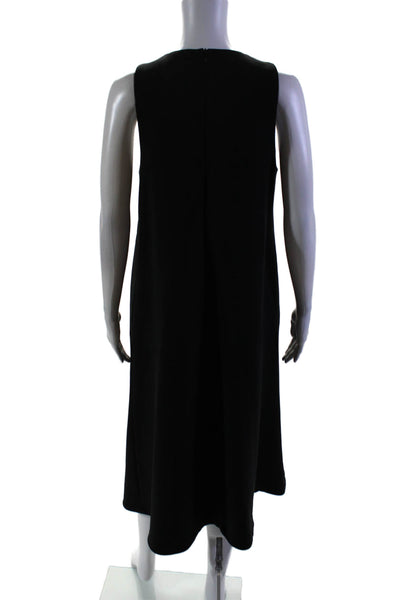 Edit Womens Back Zip Sleeveless Crew Neck Midi Shift Dress Black Size Medium