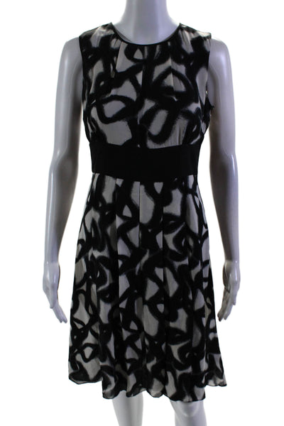 Michael Michael Kors Womens Abstract Print A Line Dress White Black Size 2