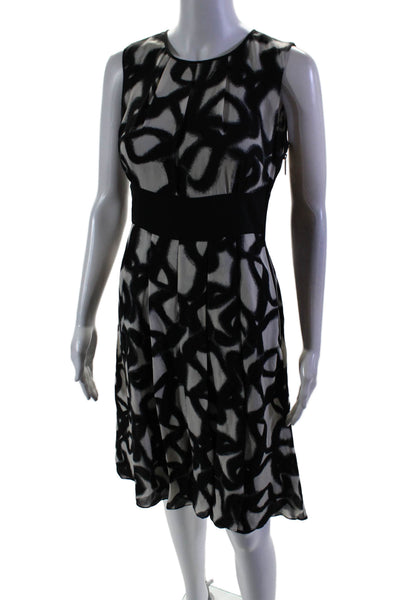 Michael Michael Kors Womens Abstract Print A Line Dress White Black Size 2