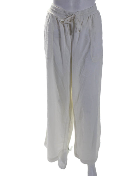 Splendid Womens Cotton Elastic Waist Drawstring Tied Wide Leg Pants White Size L