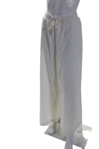 Splendid Womens Cotton Elastic Waist Drawstring Tied Wide Leg Pants White Size L