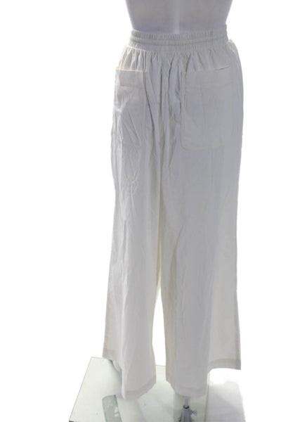 Splendid Womens Cotton Elastic Waist Drawstring Tied Wide Leg Pants White Size L