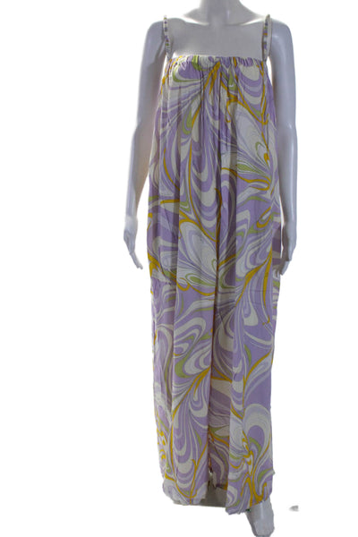 Emilio Pucci Womens Abstract Striped Ruched Strapped Jumpsuit Purple Size 6