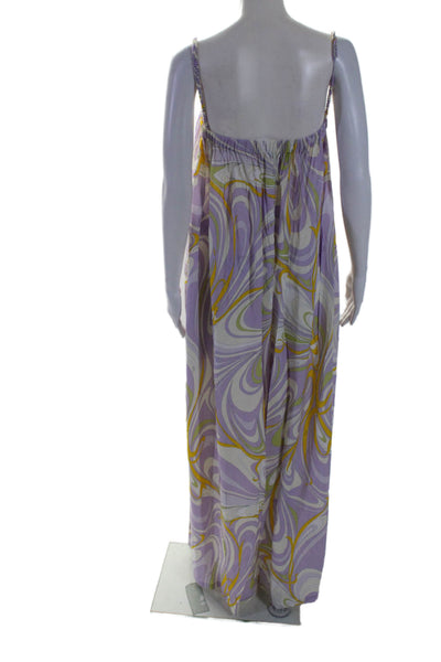 Emilio Pucci Womens Abstract Striped Ruched Strapped Jumpsuit Purple Size 6