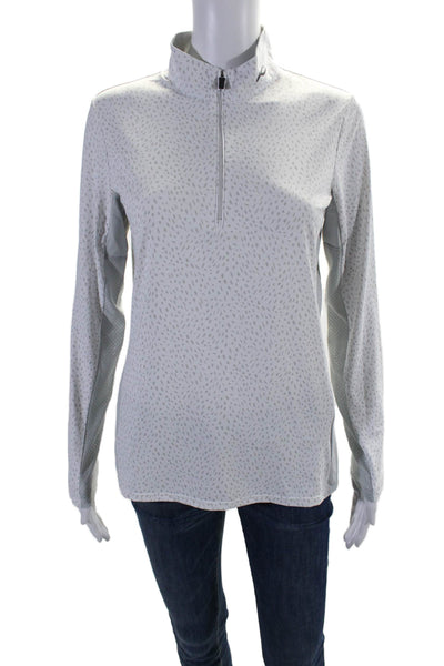 Kjus Womens Spotted Print Patchwork Half Zip Mock Neck Athletic Top White Size M