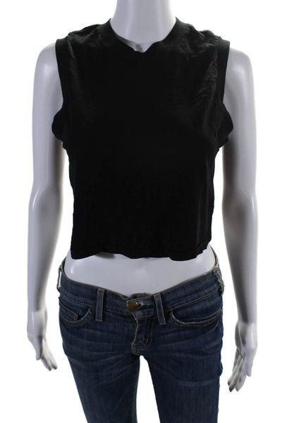 Redone Womens Cotton Round Neck Sleeveless Cropped Tank Top Black Size M