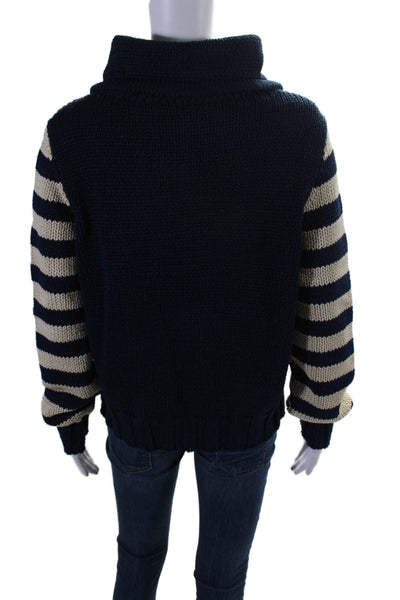 Rosie Assoulin Womens Cotton Striped Print Long Sleeve Knit Sweater Navy Size M