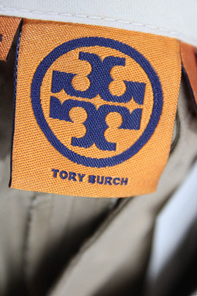 Tory Burch Womens Cotton Twill Cuffed Hem Pleated Front Trousers Beige Size 0