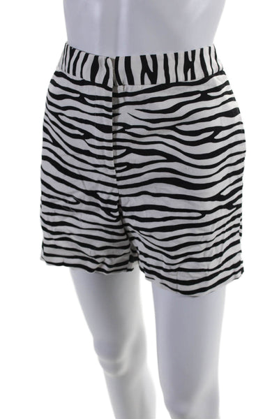 J. Mclaughlin Womens Cotton Zebra Print High Rise Shorts White Black Size 6US