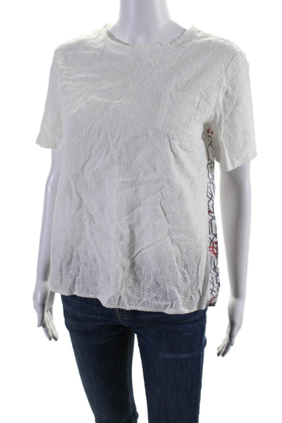 Vilagallo Womens Cotton Knit Flamingo Print Short Sleeve Shirt Top White Size 44