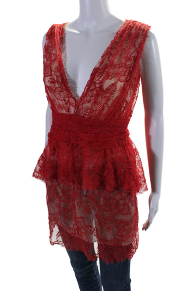 AOTC Womens Lace Front Full Zip Deep Plunge Sleeveless Camisole Top Red Size XS