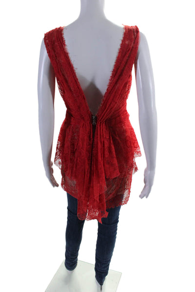 AOTC Womens Lace Front Full Zip Deep Plunge Sleeveless Camisole Top Red Size XS