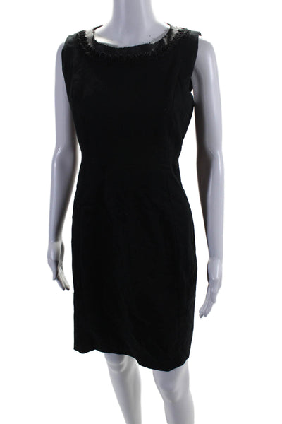 Elie Tahari Women's Round Neck Sleeveless Lace Up A-Line Mini Dress Black Size M