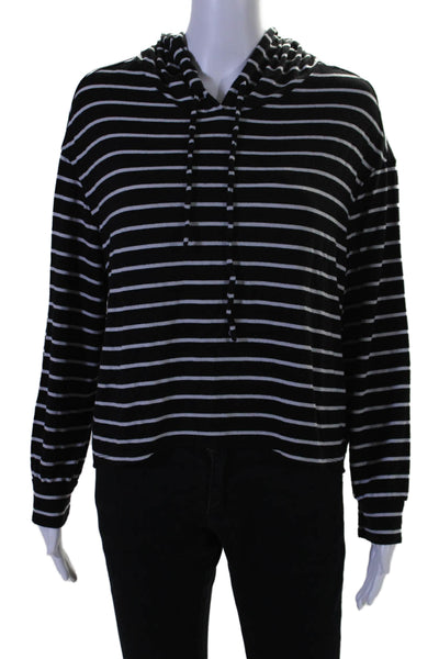 Eberjey Womens Striped Long Sleeves Pullover Hoodie Black White Size Small