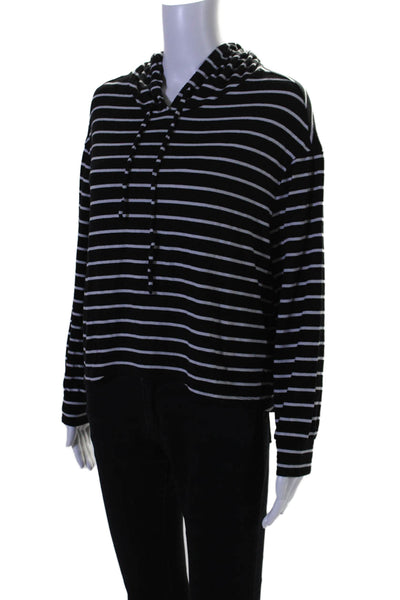 Eberjey Womens Striped Long Sleeves Pullover Hoodie Black White Size Small