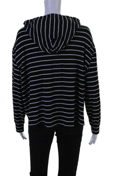 Eberjey Womens Striped Long Sleeves Pullover Hoodie Black White Size Small