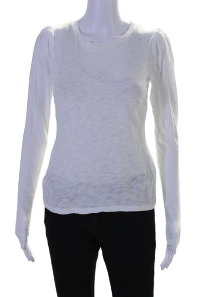 Goldie Womens Puffy Long Sleeves Tee Shirt White Cotton Size Extra Small