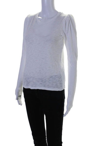 Goldie Womens Puffy Long Sleeves Tee Shirt White Cotton Size Extra Small