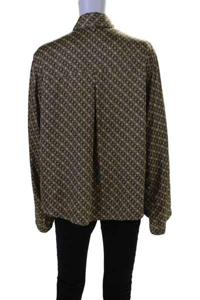 L Academie Womens Long Sleeve Button Front Collared Printed Shirt Brown Small