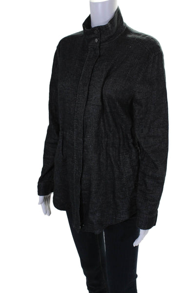 Eileen Fisher Womens Cotton Denim Long Sleeve Full Zip Jean Jacket Black Size S