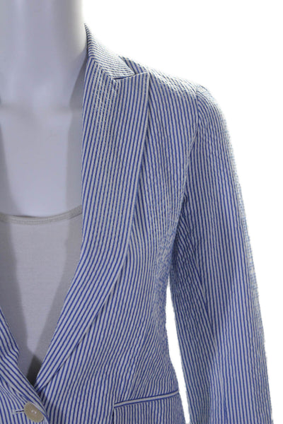 Theory Womens Cotton Gauze Striped Print One Button Blazer White Blue Size 0