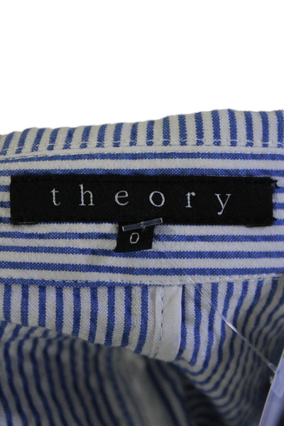 Theory Womens Cotton Gauze Striped Print One Button Blazer White Blue Size 0