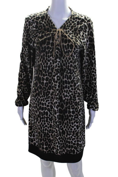 Michael Michael Kors Women's V-Neck Chain Lace Up Animal Print Mini Dress Size L