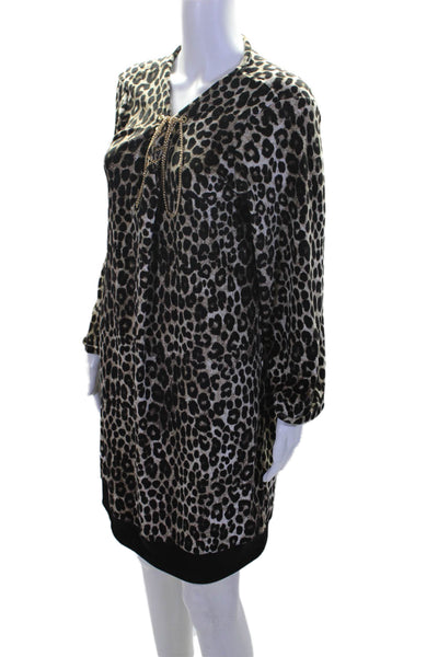 Michael Michael Kors Women's V-Neck Chain Lace Up Animal Print Mini Dress Size L