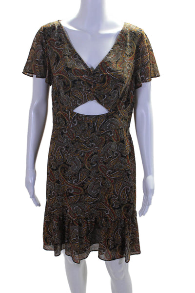 Michael Michael Kors Women's V-Neck Cutout Tiered Mini Dress Paisley Size 10