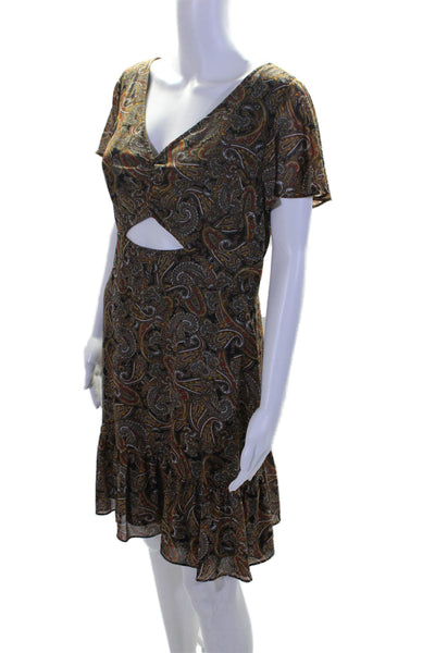 Michael Michael Kors Women's V-Neck Cutout Tiered Mini Dress Paisley Size 10